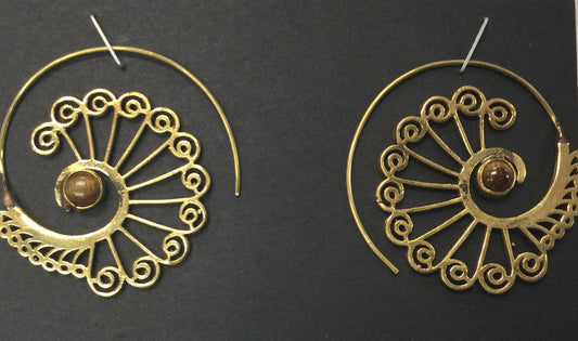 Gold Wheel Shaped Earrings with Assorted Stones