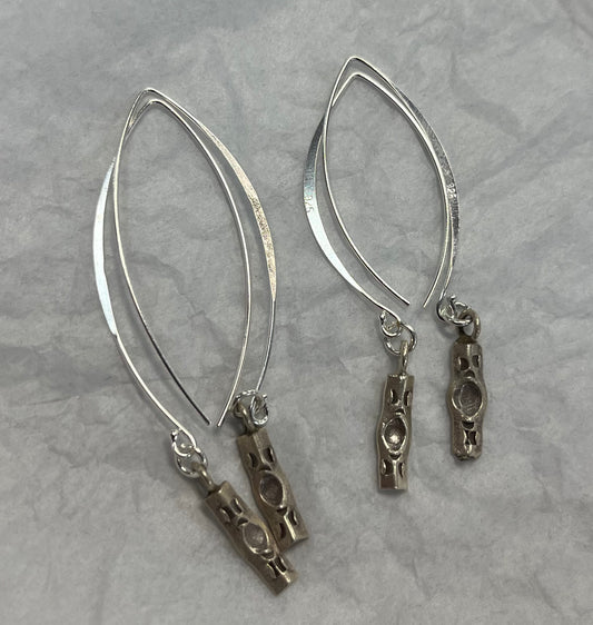 Handcrafted Silver Dangle Earrings with Silver Totem Bead