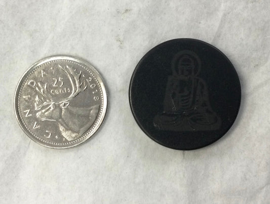 Polished Shungite Cab, with Buddha Engraving