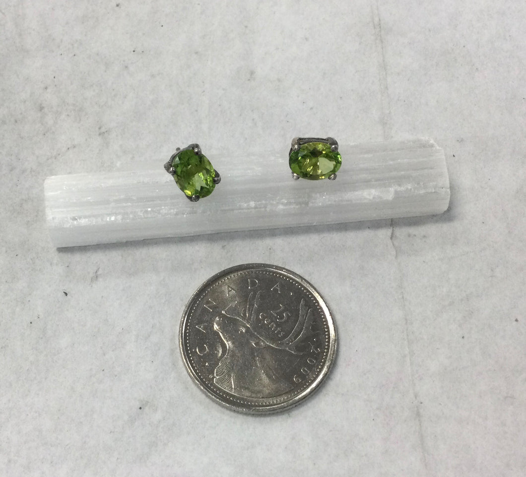 Faceted Peridot Oval Studs