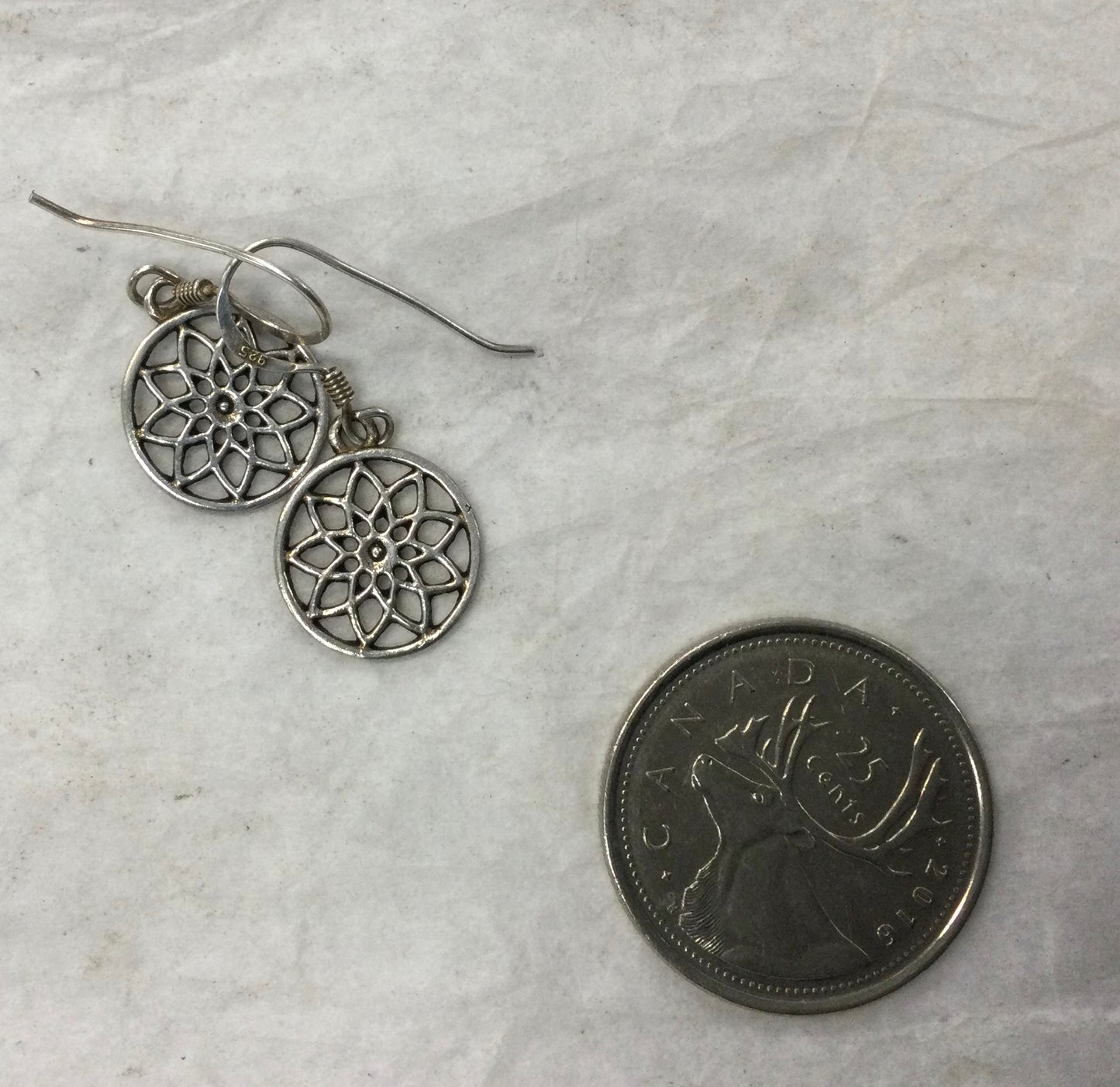 Silver Circle with Flower/Mandala Dangle Earrings