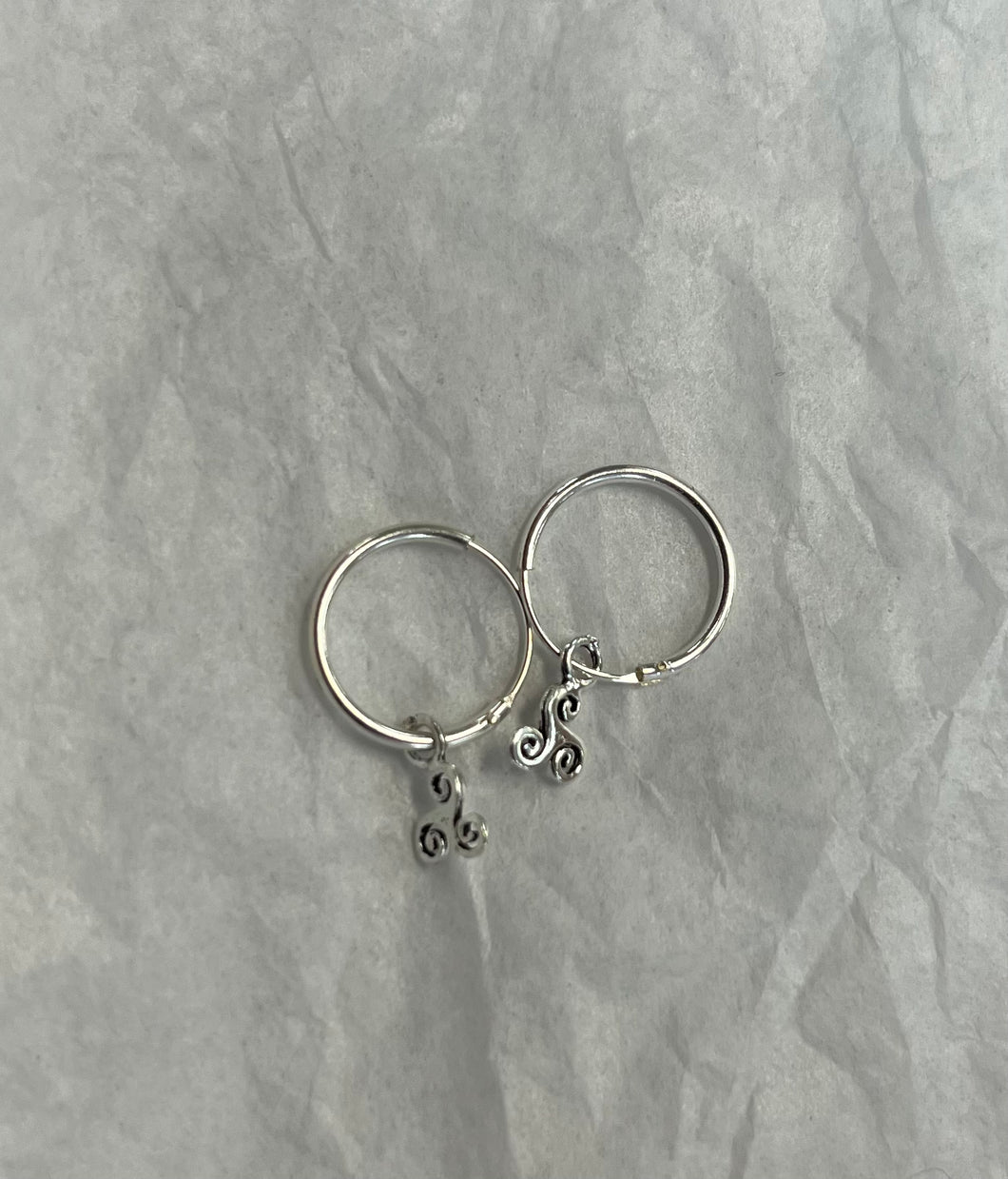 Small Silver Hoop Earring with Triskelion Charm Dangle