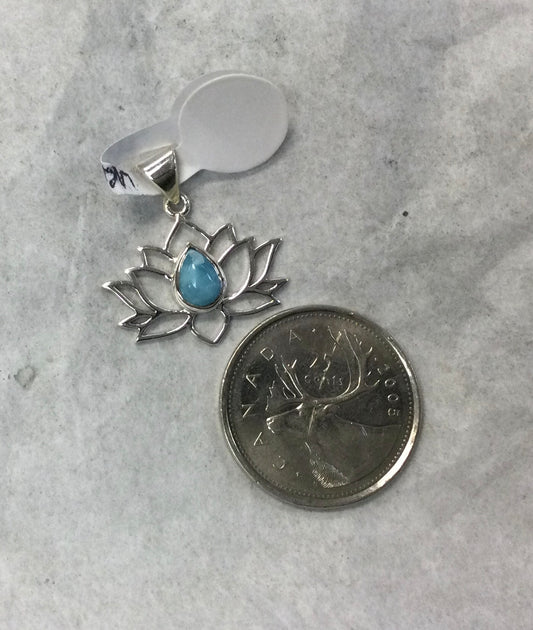 Silver Lotus Pendant with Larimar