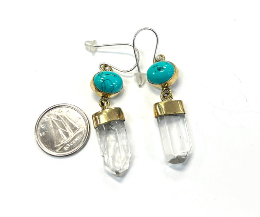 Synthetic Turquoise Dangle Earrings with Quartz Point