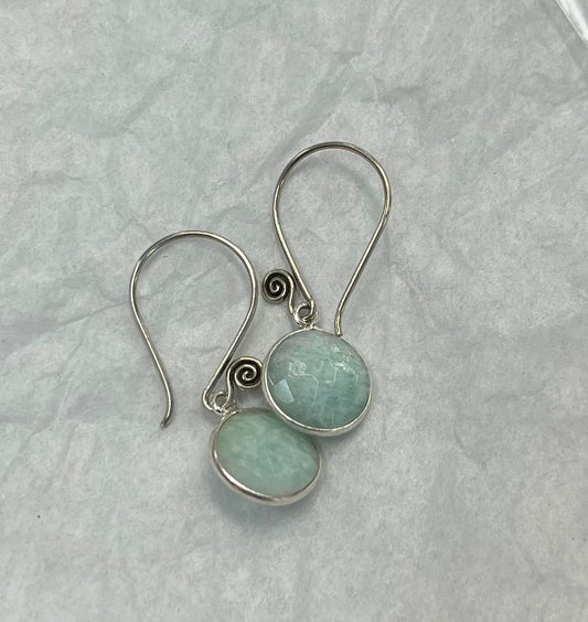 Handcrafted Dangle Silver Earring with Faceted Amazonite