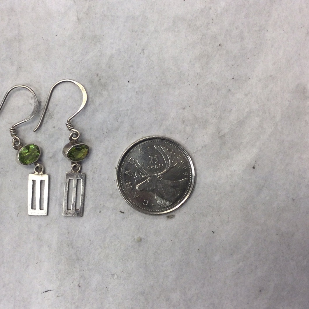 Silver Peridot Earrings with rectangle charm