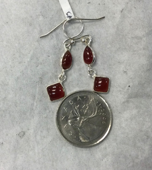 Carnelian Teardrop & Diamond  Dangle Earrings