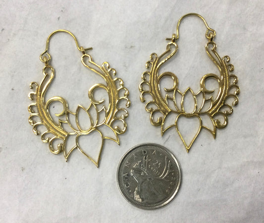 Earings, Gold or Silver, Large Lotus Flower