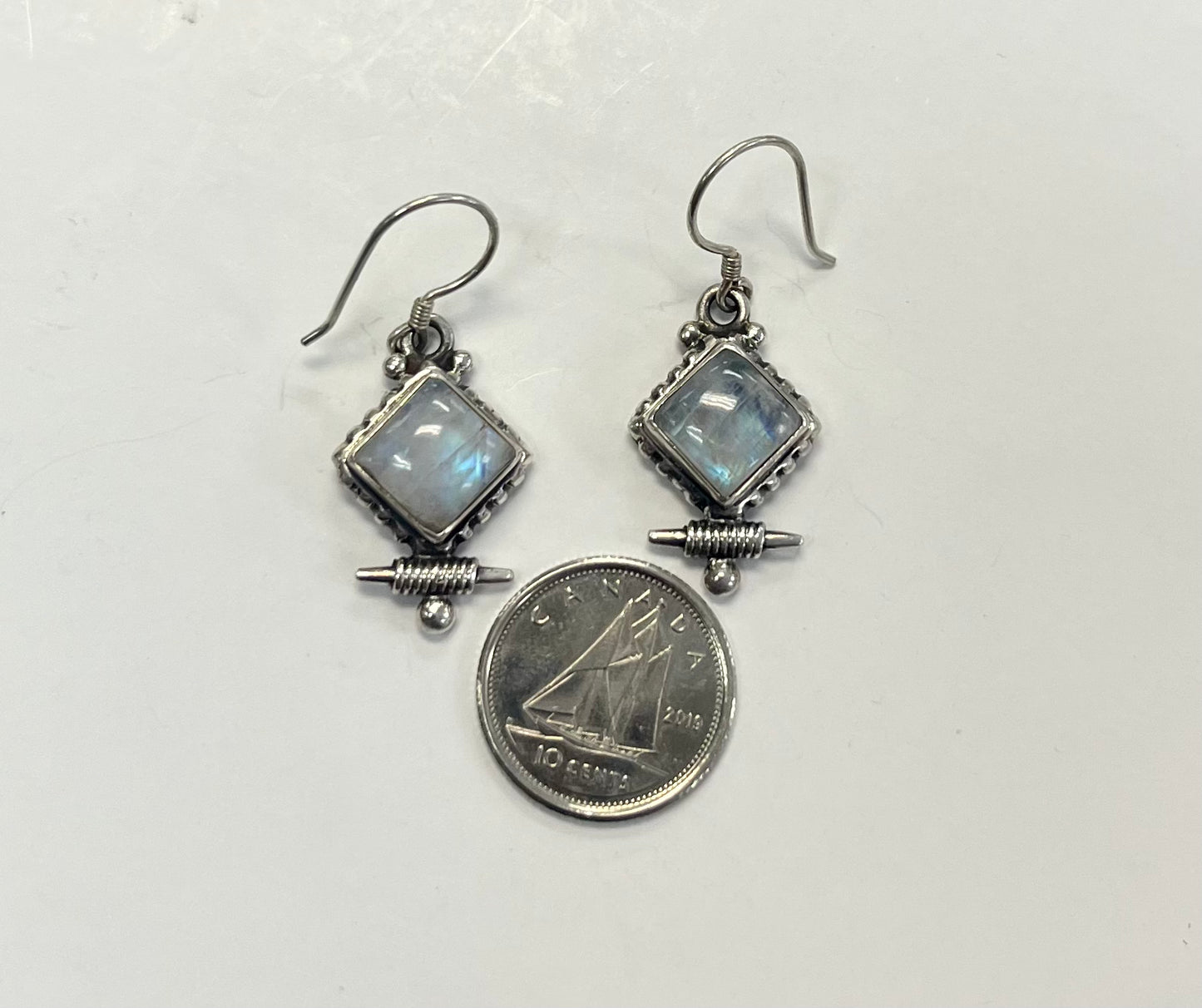 Silver Moonstone Dangle Earring Square/Diamond Shaped