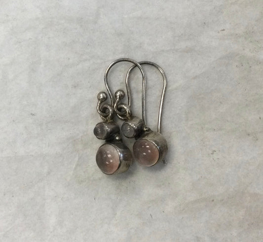 Double Round Rose Quartz Hook Earrings