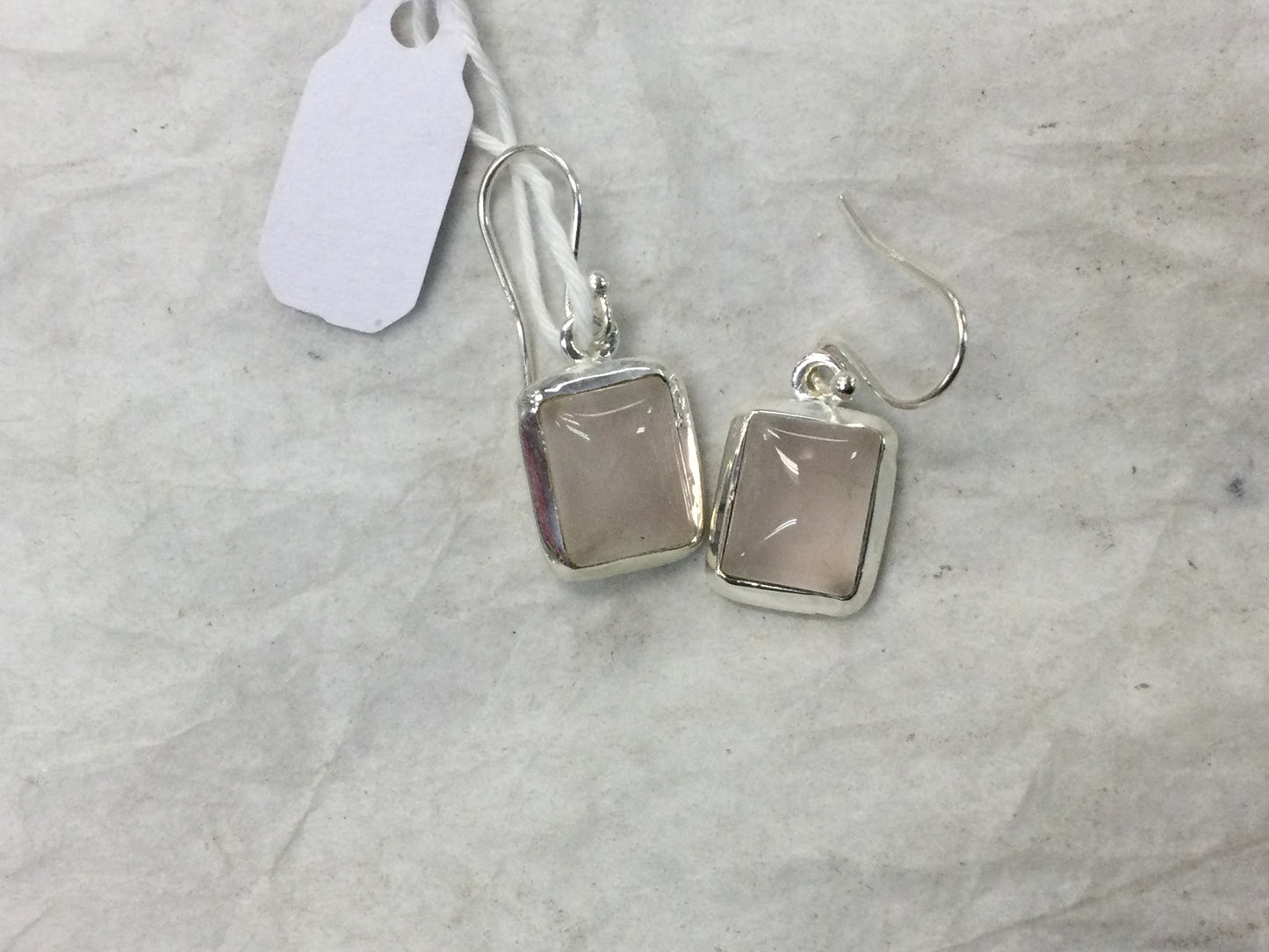 Square Rose Quartz Hook Earrings