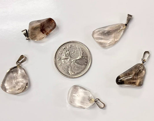 Clear Quartz / Amphibole Quartz  Semi-Polished Pendant