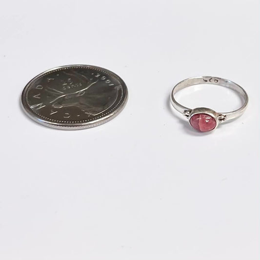 Oval Rhodochrosite Silver Ring Size 5