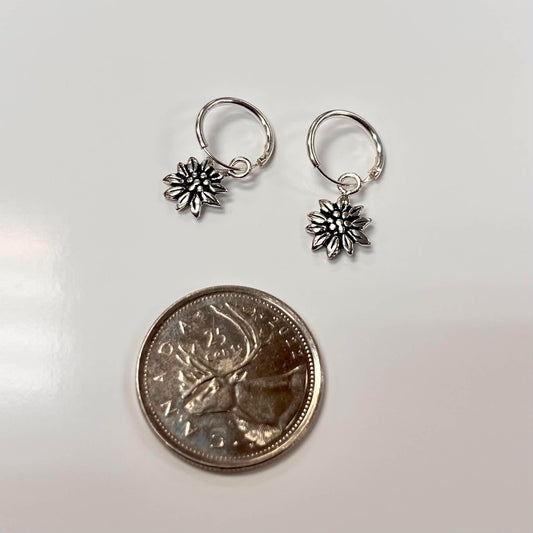 10mm Silver Sleeper Earring w/ Sunflower