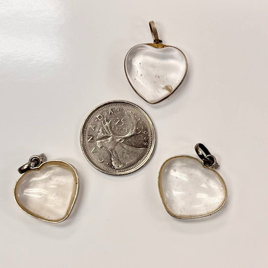2cm Clear Quartz Heart Pendant w/ Metal Casing