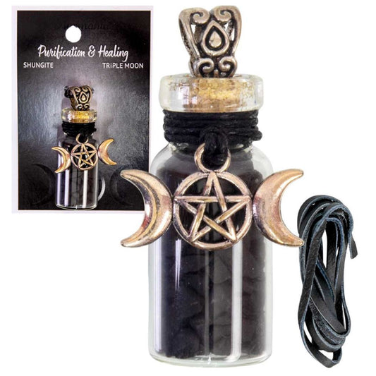 Purification And Healing Shungite Triple Moon Bottle Necklace