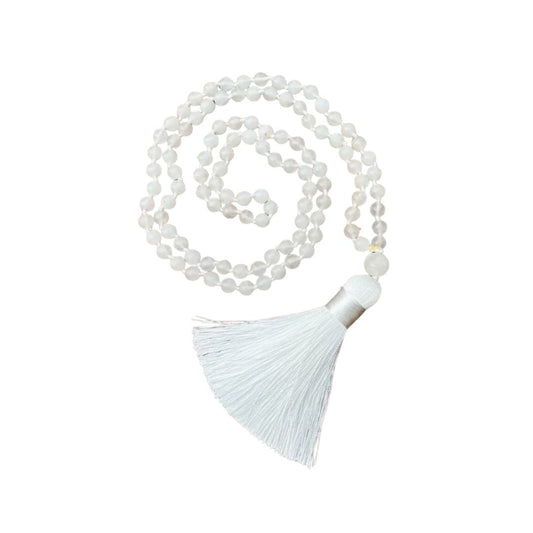 Snow Quartz Mala, 6mm Beads, Knotted
