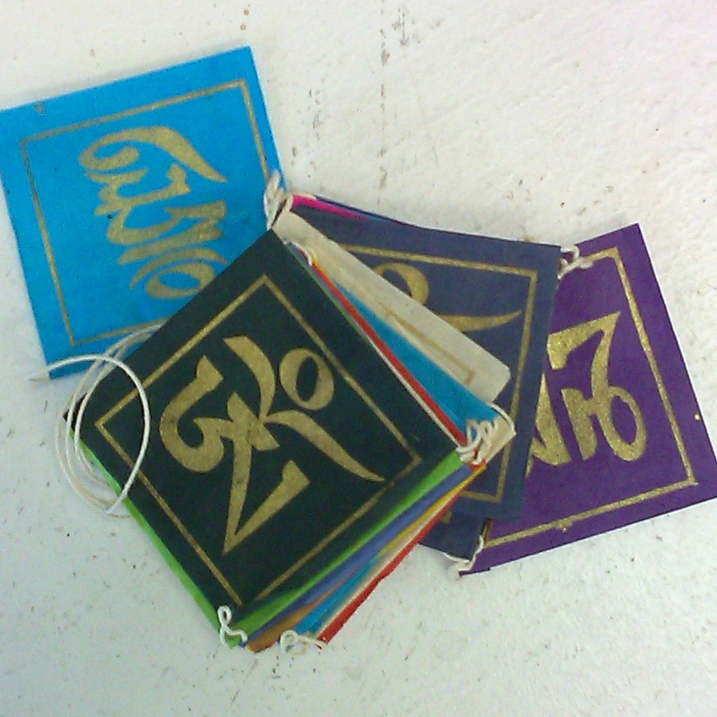 Small Paper Prayer Flags with Traditional Tibetan Elemental Symbol