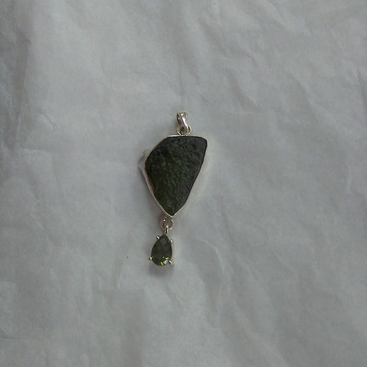 Moldavite Pendant with Smaller Attachment