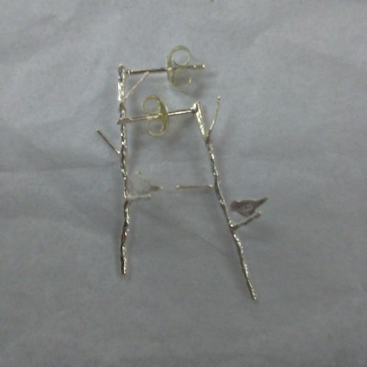 Silver Birds on Branch Earrings