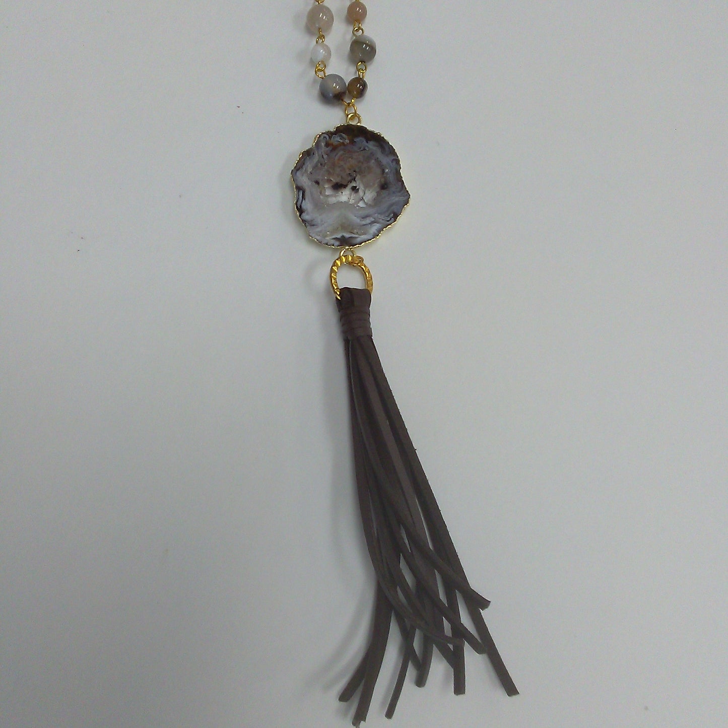 Agate Necklace with Brown Tassle