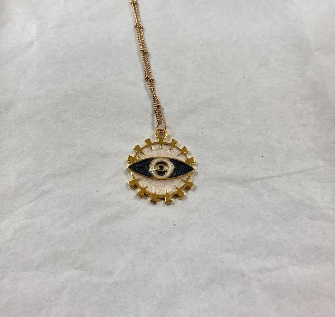 Hand-cratfed Enamel Evil Eye on Gold Plated Chain