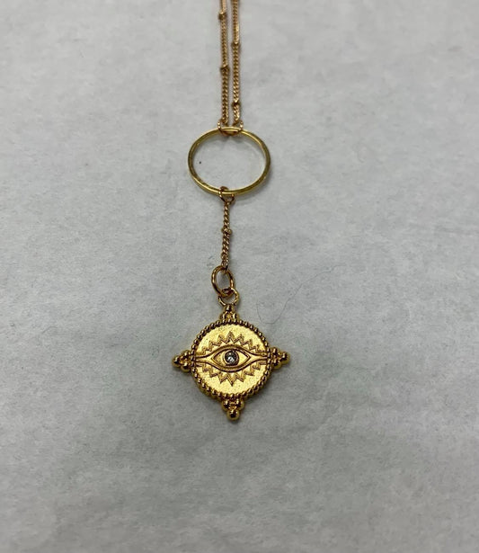 Handcrafted Evil Eye Drop Coin - Ornate Gold Plated