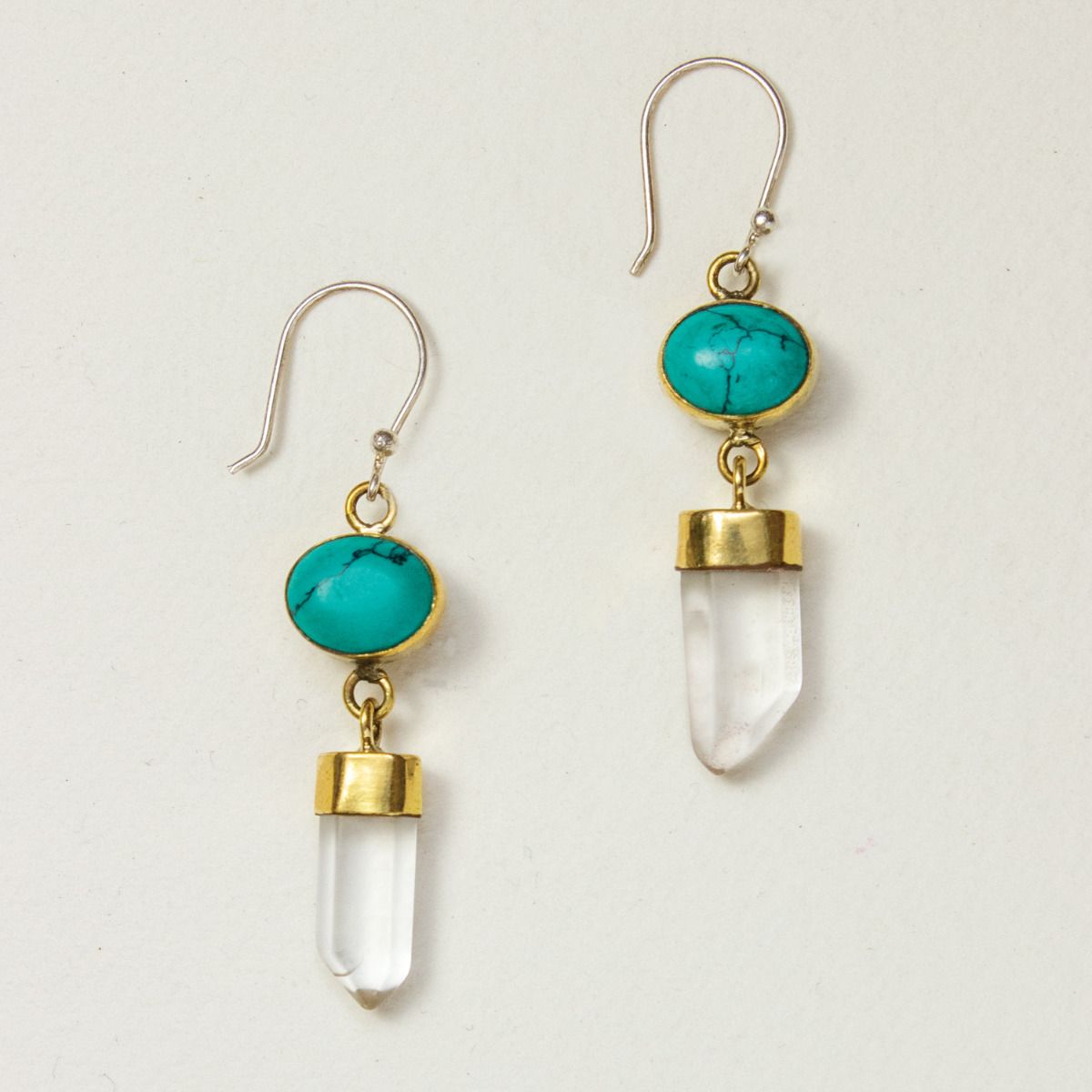 Turquoise Clear Quartz Point Earrings