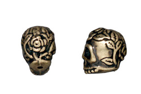 Antique Brass (plated) Rose Skull Bead 10x7mm