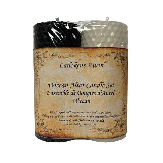 Lailokens Awen - Wiccan Altar Candle Set (Black/White) with Essential Oils