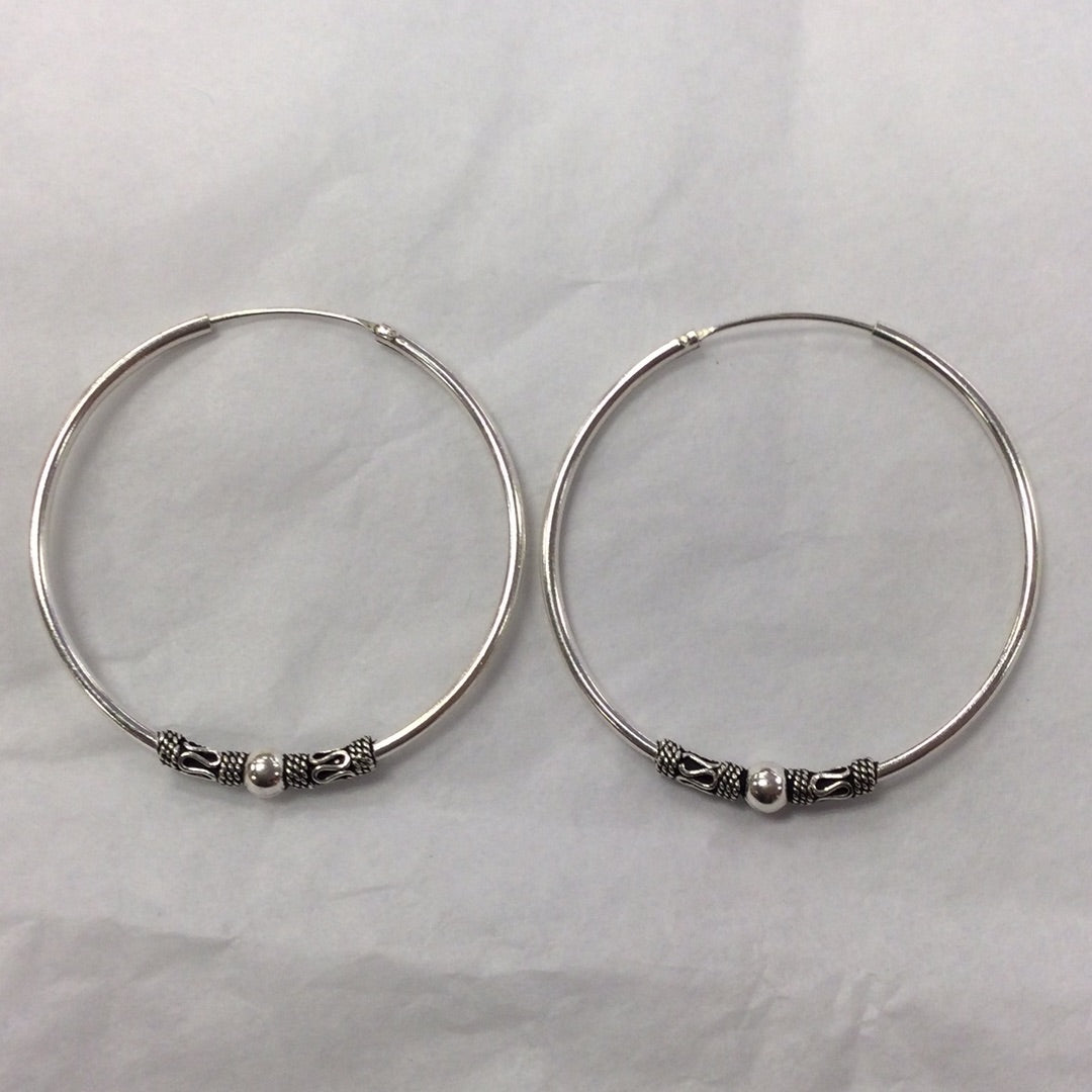 Silver Hoop Earrings with coil and ball detailing
