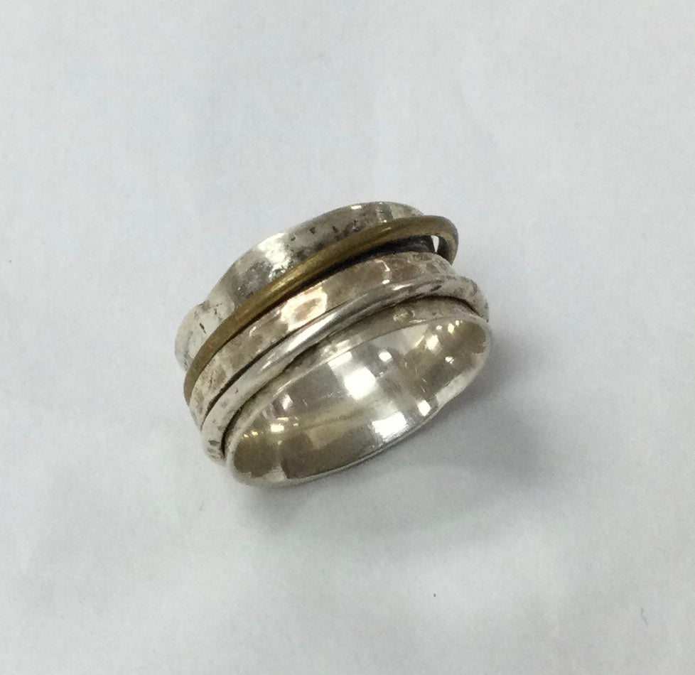 Meditation Ring, Size 7-9, Silver with Silver/Brass Bands