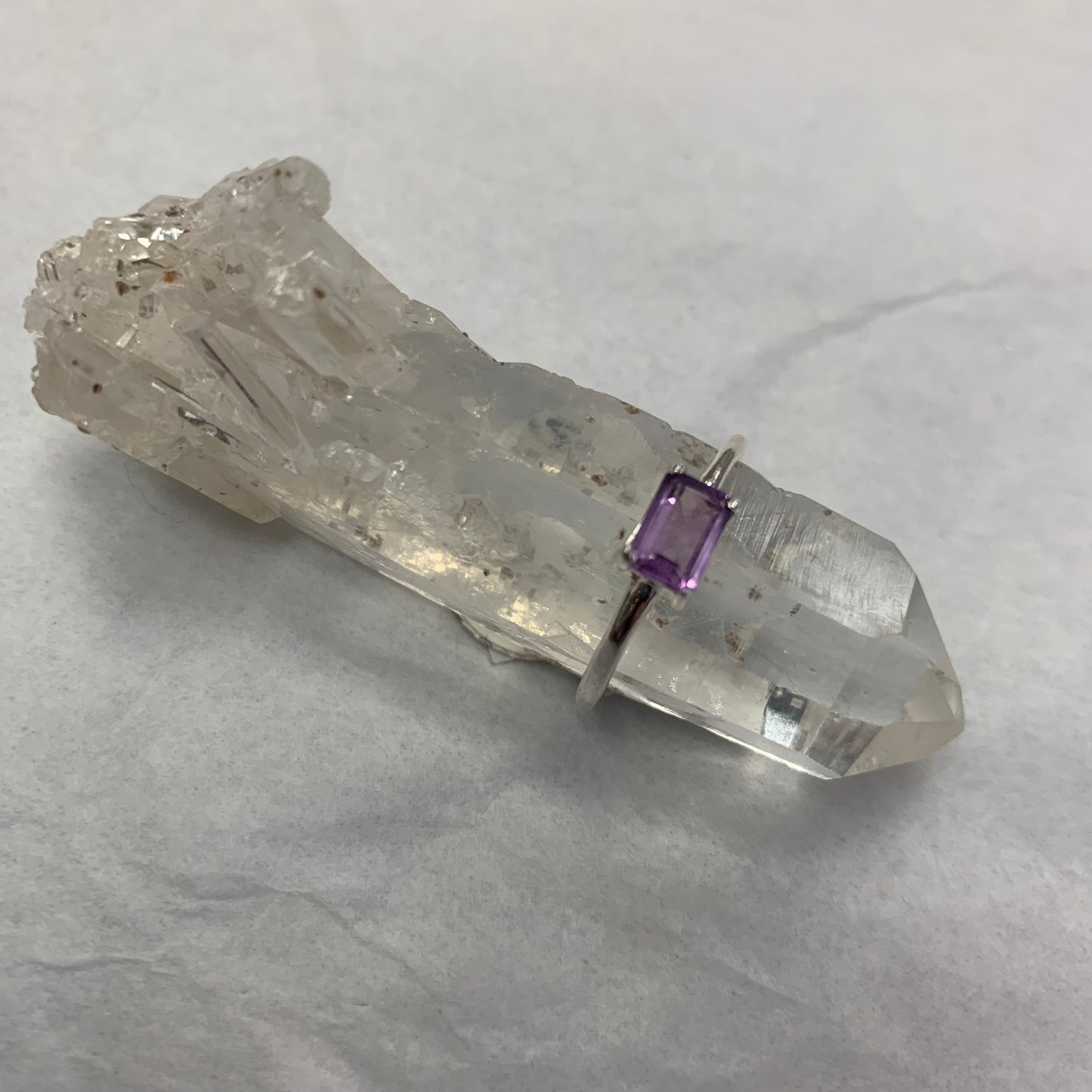 Rectangular Faceted Amethyst Ring in Silver