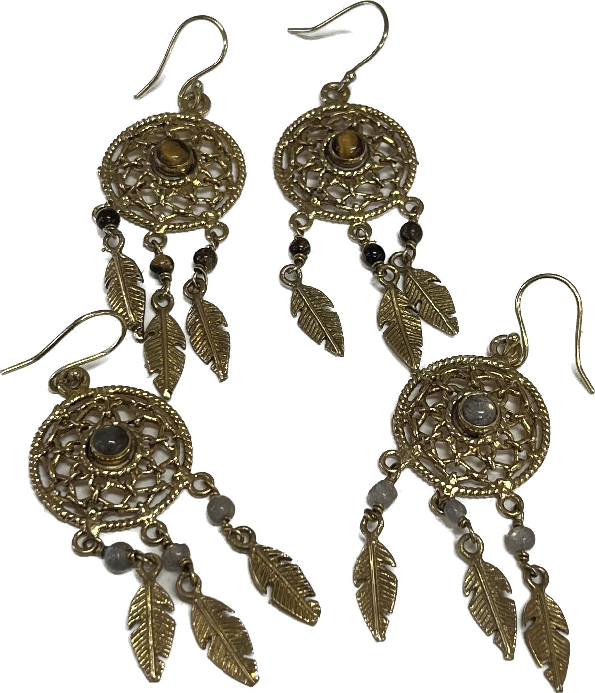 Large Gold Plated Dreamcatcher Earrings with Various Stones