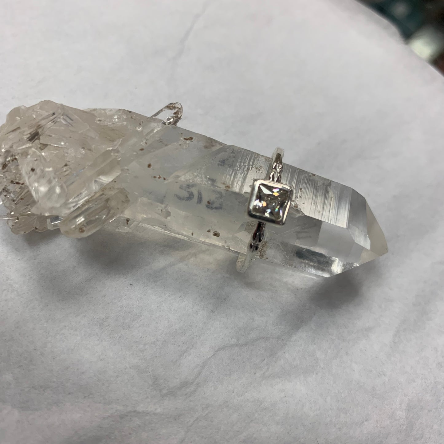 Silver Clear Quartz Bone Shaped Ring Size 7