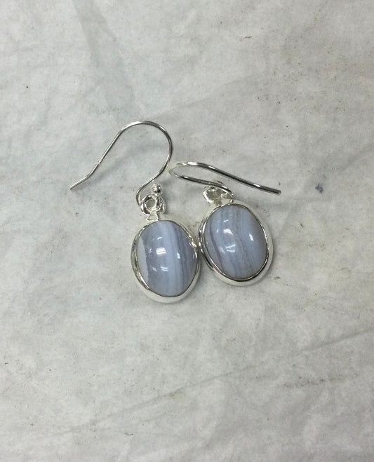 Oval Blue Lace Agate Hook Earrings