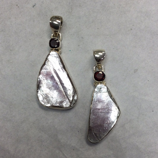 Lepidolite Raw Pendant with Garnet