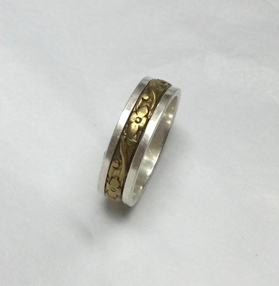 Meditation Ring, Silver with Brass Floral Band