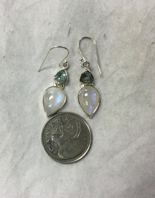 Moonstone and Blue Topaz Silver Hook Earrings