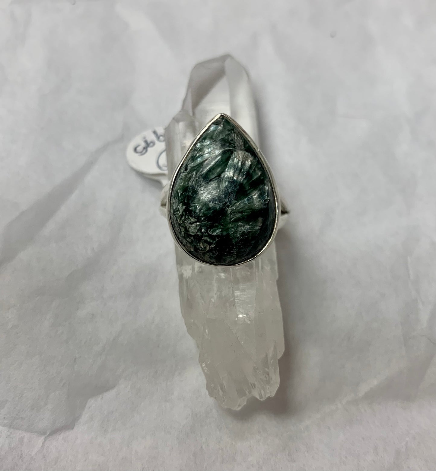 Tear Drop Seraphinite Ring in Silver Size 8