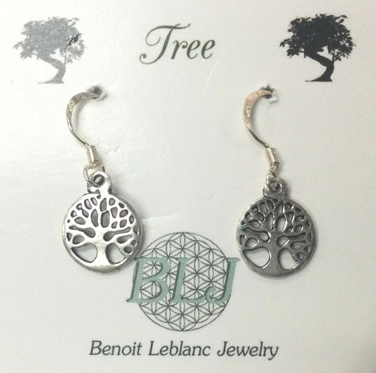 Tree Earrings (Small Circular Silver Tree of Life Earrings)