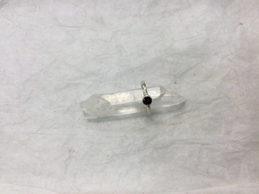 Simple Silver Gemstone Ring -Round Faceted Garnet