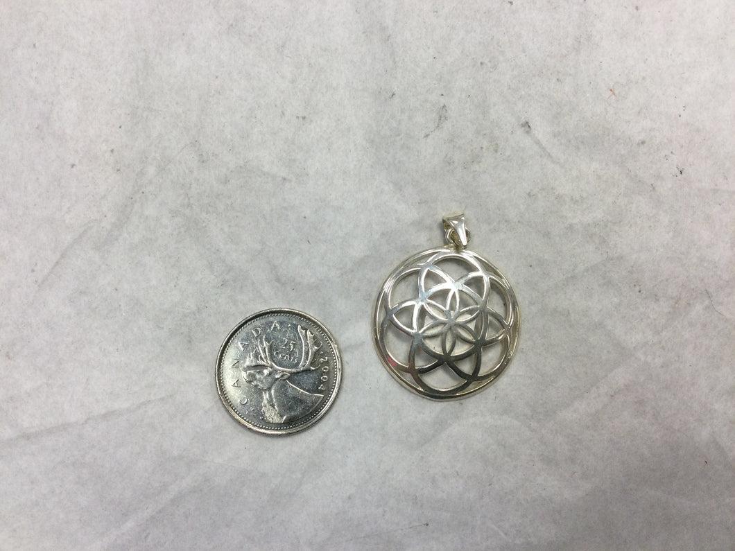 pendant, silver plated, seed of life (hearts)