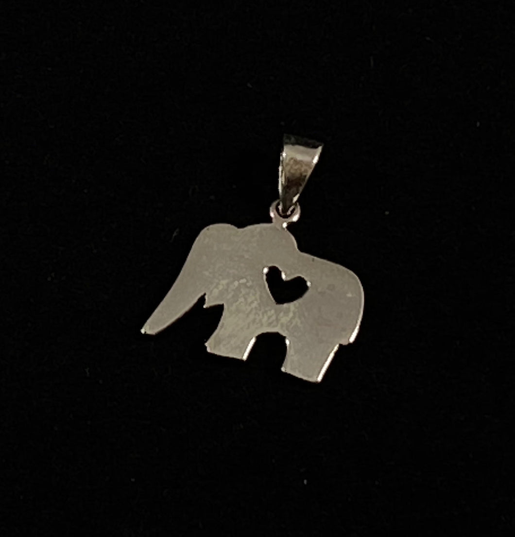 Silver Elephant with Heart Cutout Pendant