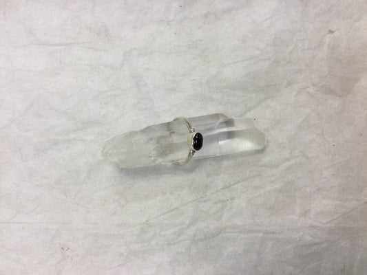 Simple Silver Gemstone Ring - Oval Onyx