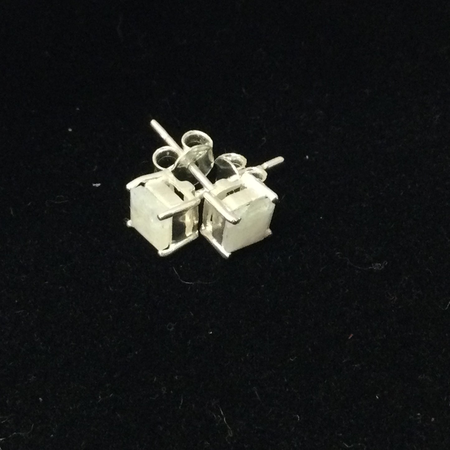 Rainbow Moonstone Square Four Prong Stud Earring