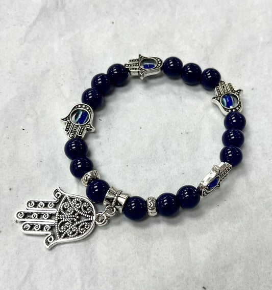 Evil Eye Dark Blue Bracelet with Fatima Hand