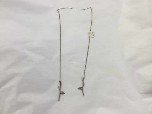 Delicate Bird on a Branch Chain Earrings