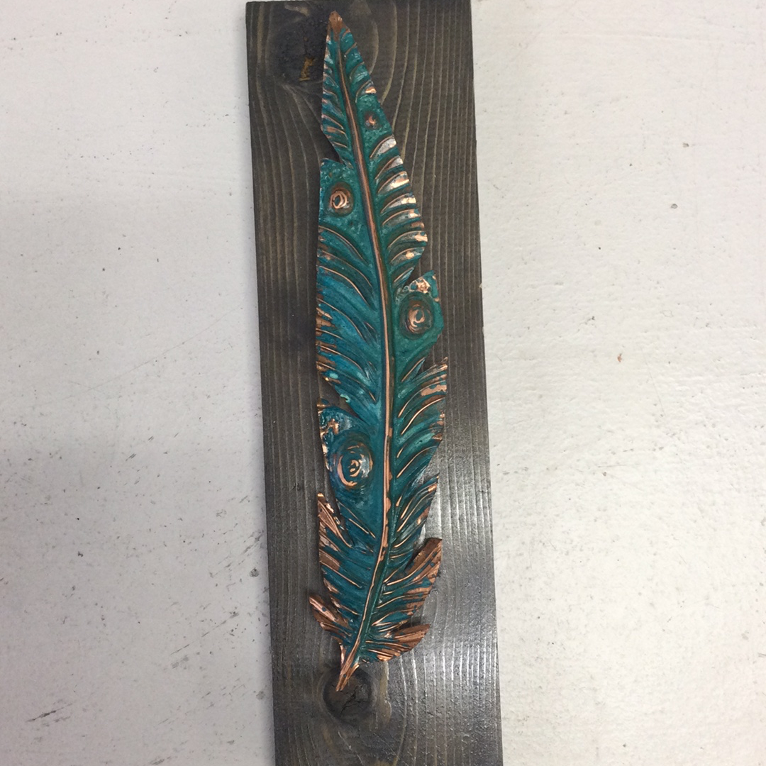 Oxidized Copper Feather - Teal