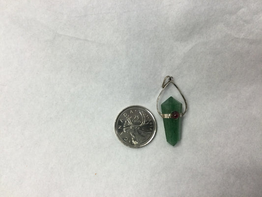 Double Terminated Green Aventurine Pendant with Amethyst Inlay